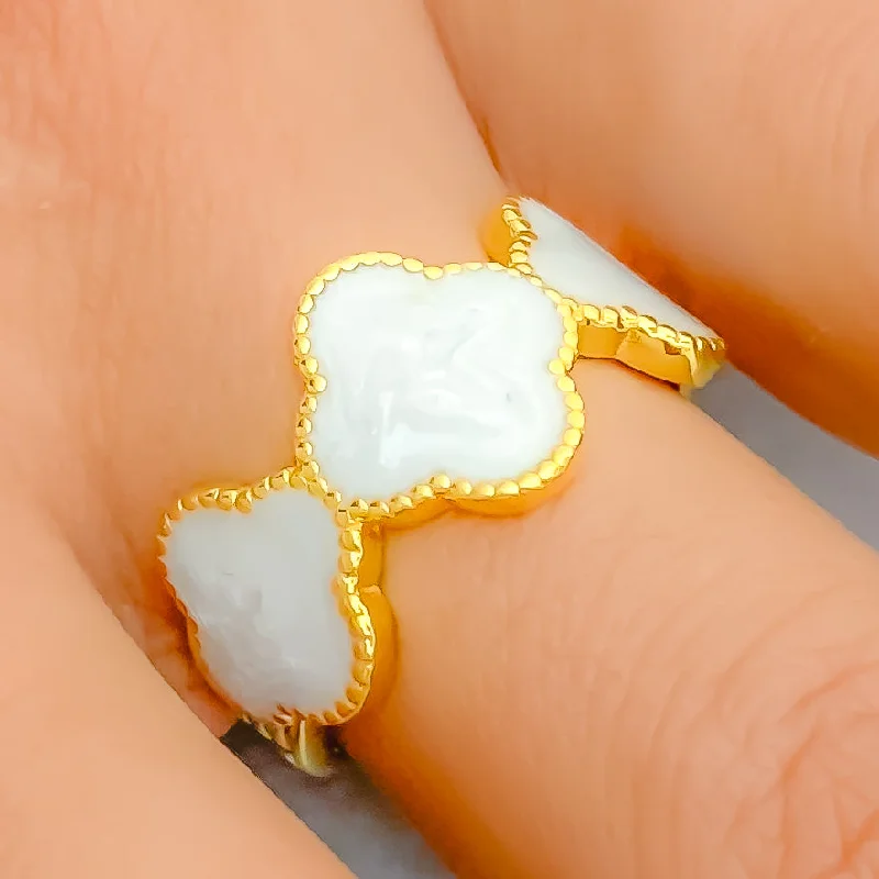 Affordable rings for women-Delightful Dressy 21K Gold Clover Enamel Ring