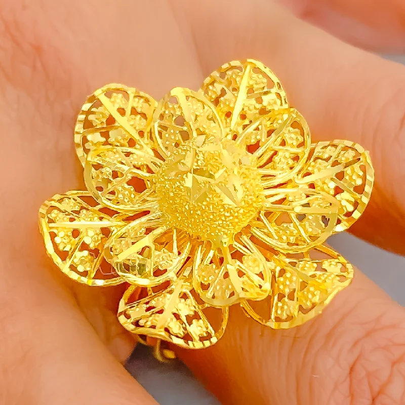 Women’s cubic zirconia rings-Contemporary Dressy 22k Gold Flower Ring