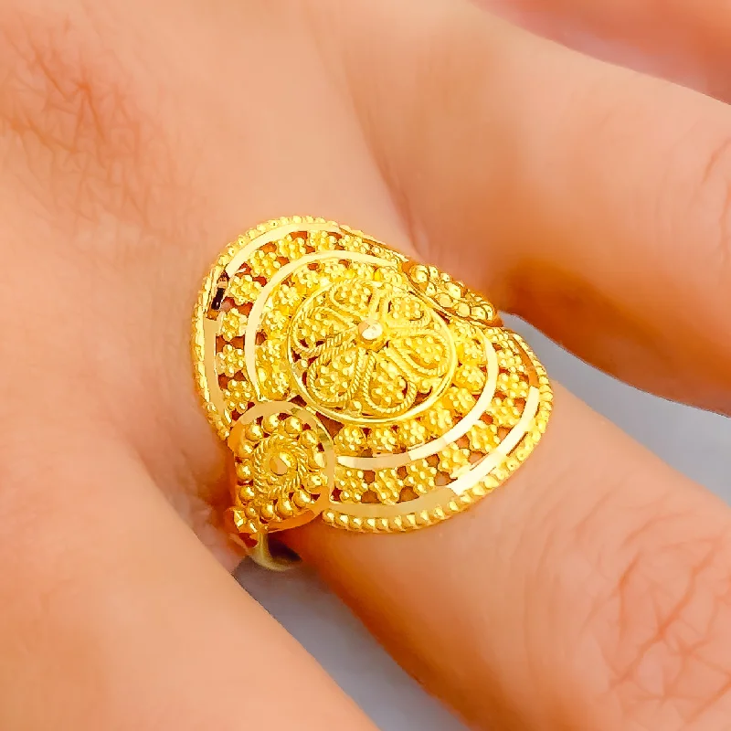 Unique rings for women-Opulent Gleaming Floral 22K Gold Ring