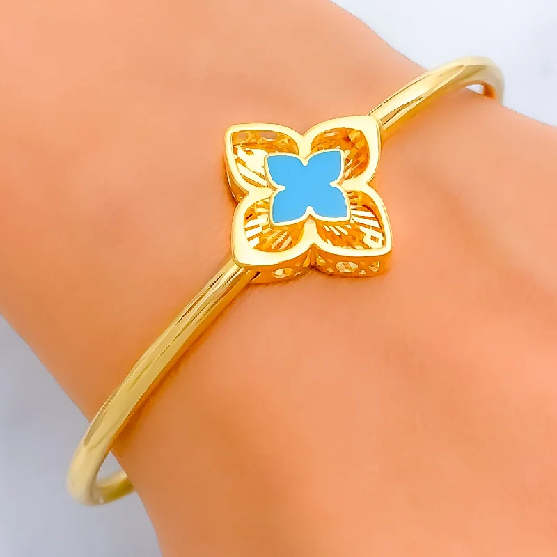 Women’s thick bangles-Bold Poised 21k Gold Floral Bangle Bracelet