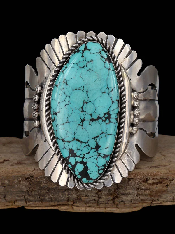 Women’s statement bracelets-Estate Large Nugget Turquoise Sterling Silver Cuff Bracelet