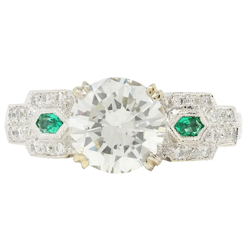 Women’s engagement rings with pearls-Contemporary 2.21 CTW Diamond Emerald 18 Karat White Gold Engagement Ring GIA