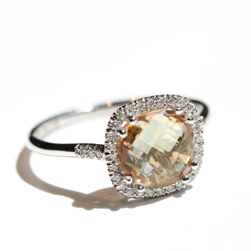 Women’s engagement rings with emeralds-Champagne Topaz Cushion Halo Ring