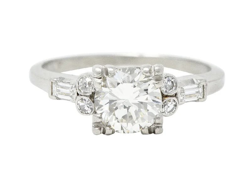 Women’s platinum diamond engagement rings-Art Deco 1.53 CTW Transitional Cut Diamond Platinum Geometric Engagement Ring