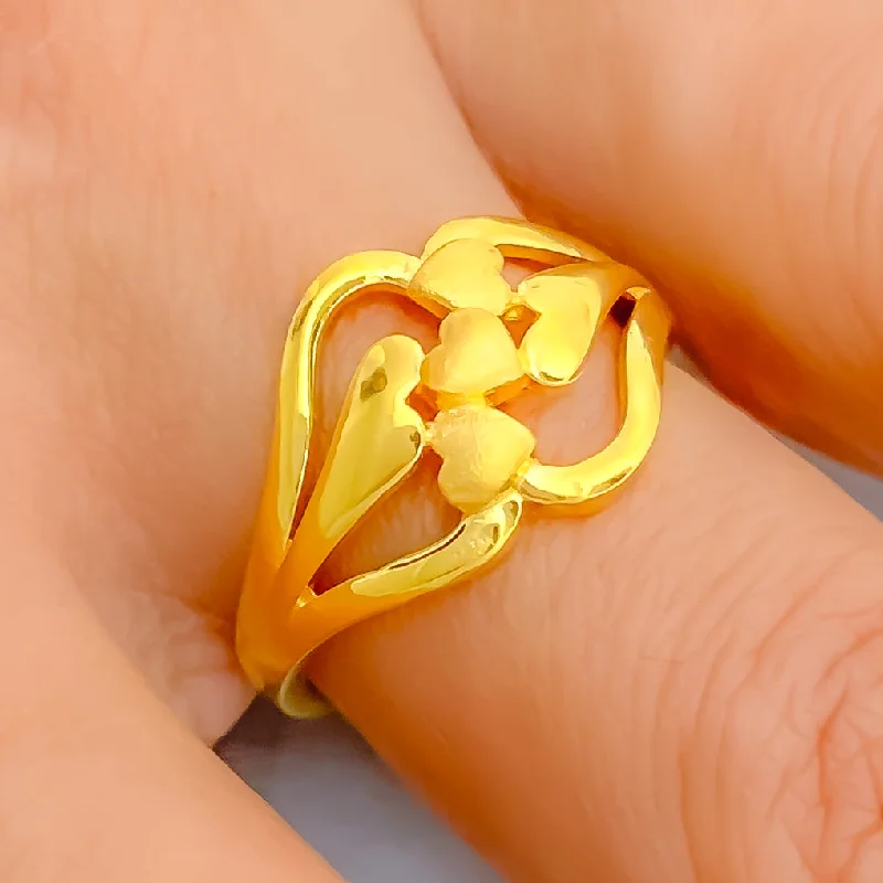 Women’s custom rings-Lovely Heart Trio 22k Gold Ring