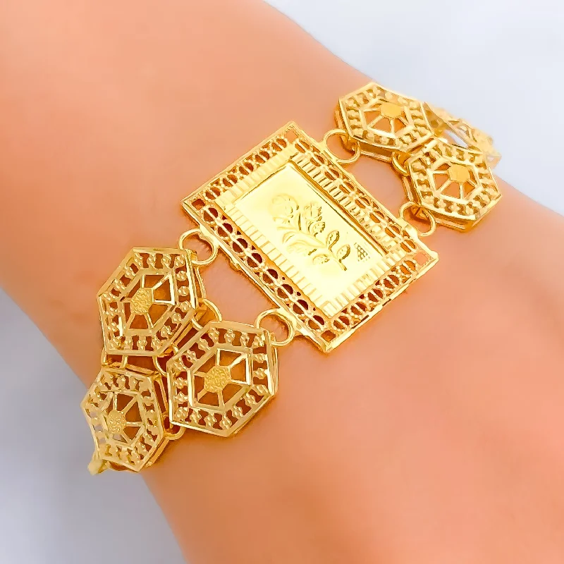 Women’s rose gold bracelets-Artistic Honeycomb Accented 21k Gold Bracelet