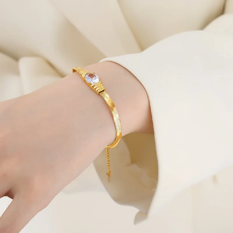 E433-Gold White Zircon Bracelet-17+3cm