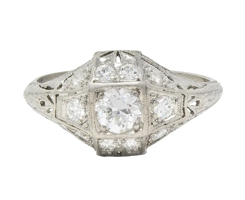 Women’s unique design engagement rings-Art Deco 1920s 0.75 CTW Diamond Platinum Antique Quatrefoil Engagement Ring