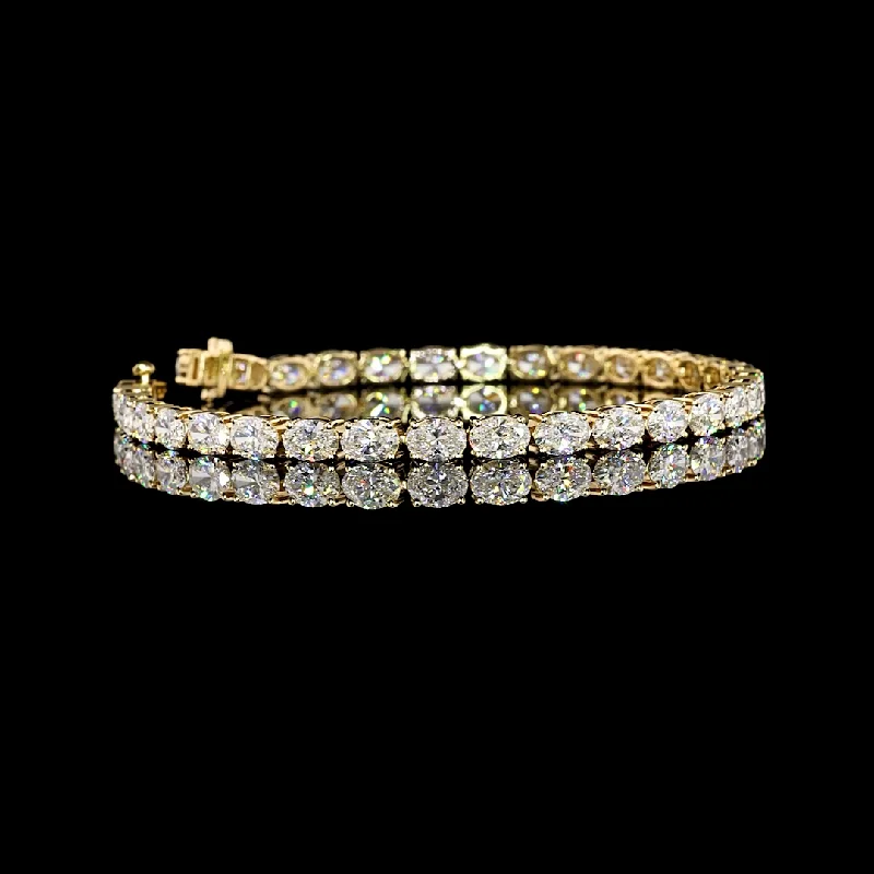 Women’s pearl bracelets-14k Yellow Gold Lab Diamond Oval 10.00 CTTW Tennis Bracelet 7" E VS