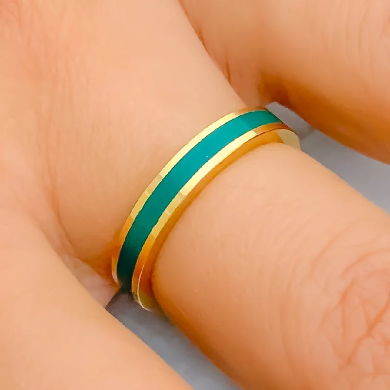 Women’s elegant diamond rings-Deep Viridian Green 22k Gold Enamel Band