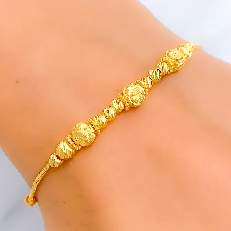 Women’s large bangle bracelets-Captivating Striped Orb 22k Gold Bracelet