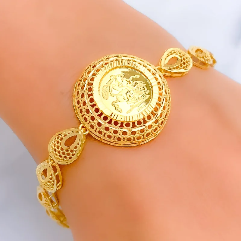 Women’s mixed metal bracelets-Flawless Filigree 21k Gold Drop Bracelet