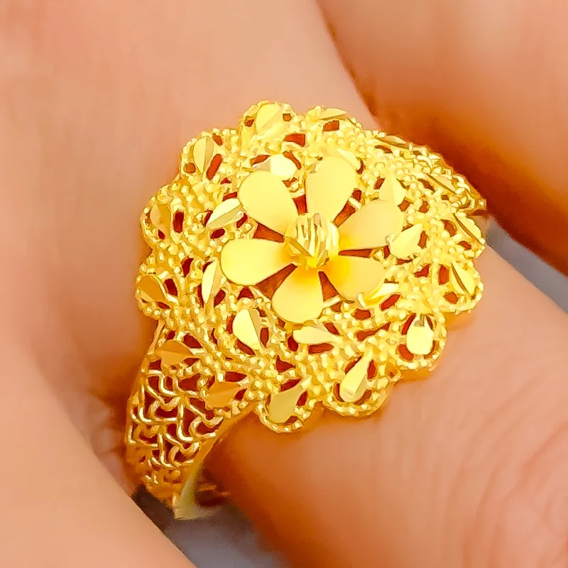 Women’s oval rings-Glistening Dapper 22k Gold Flower Ring