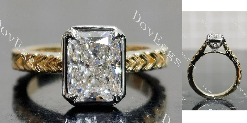 Women’s trendy engagement rings-Doveggs radiant bezel carved moissanite engagement ring