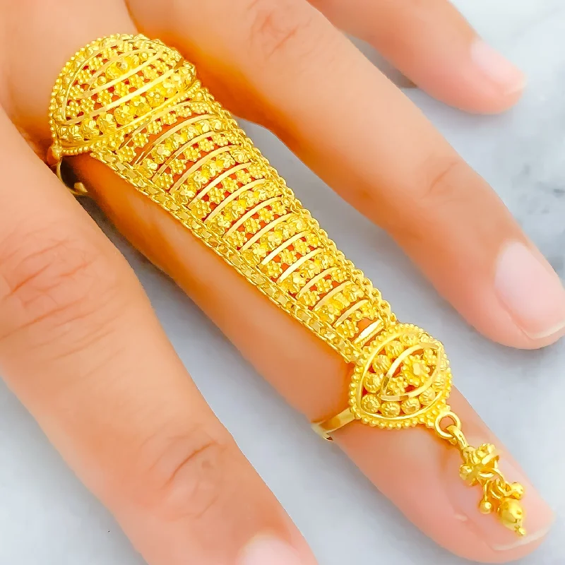 Women’s celestial rings-Reflective Multi Bead 22k Overall Gold Finger Ring