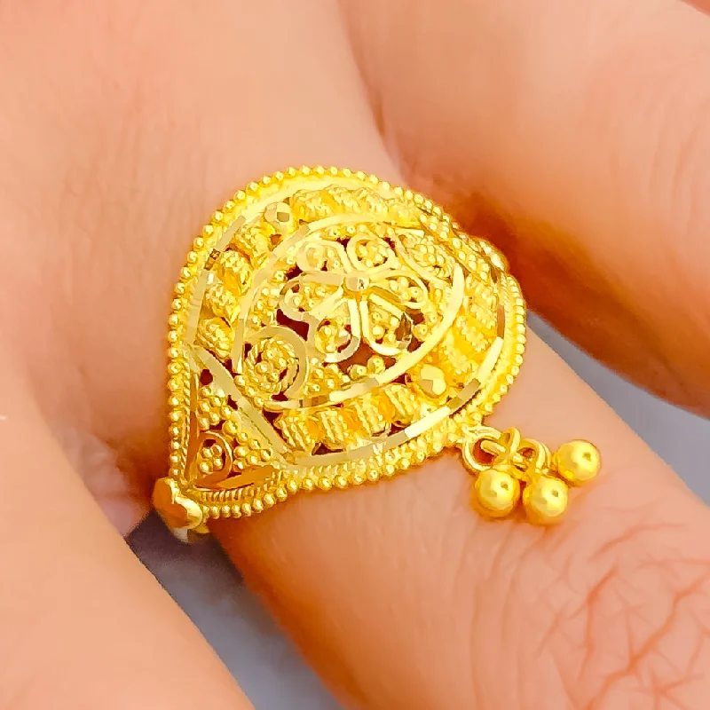 Women’s geometric rings-Floral Tasseled Beaded 22K Gold Ring