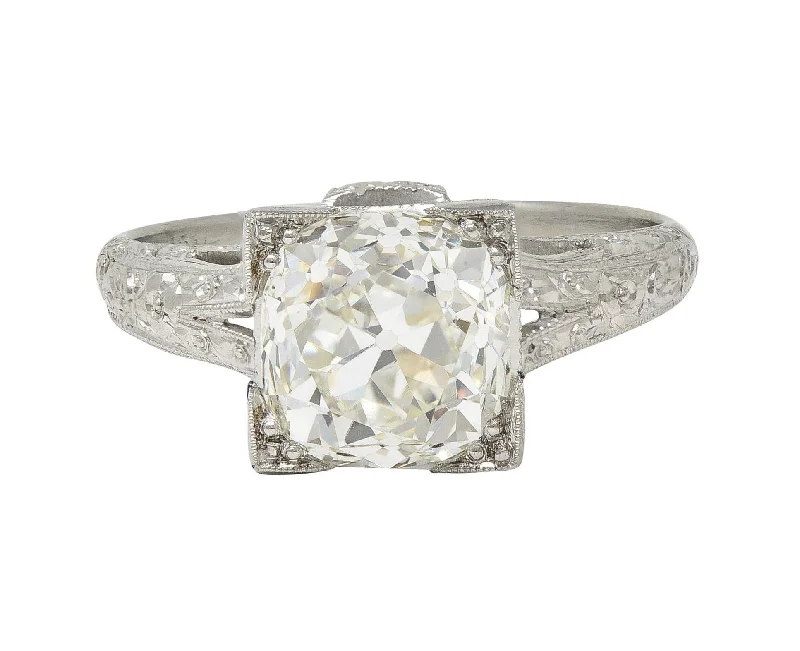 Women’s platinum and diamond engagement rings-Art Deco 2.65 CTW Old Mine Diamond Orange Blossom Vintage Engagement Ring GIA