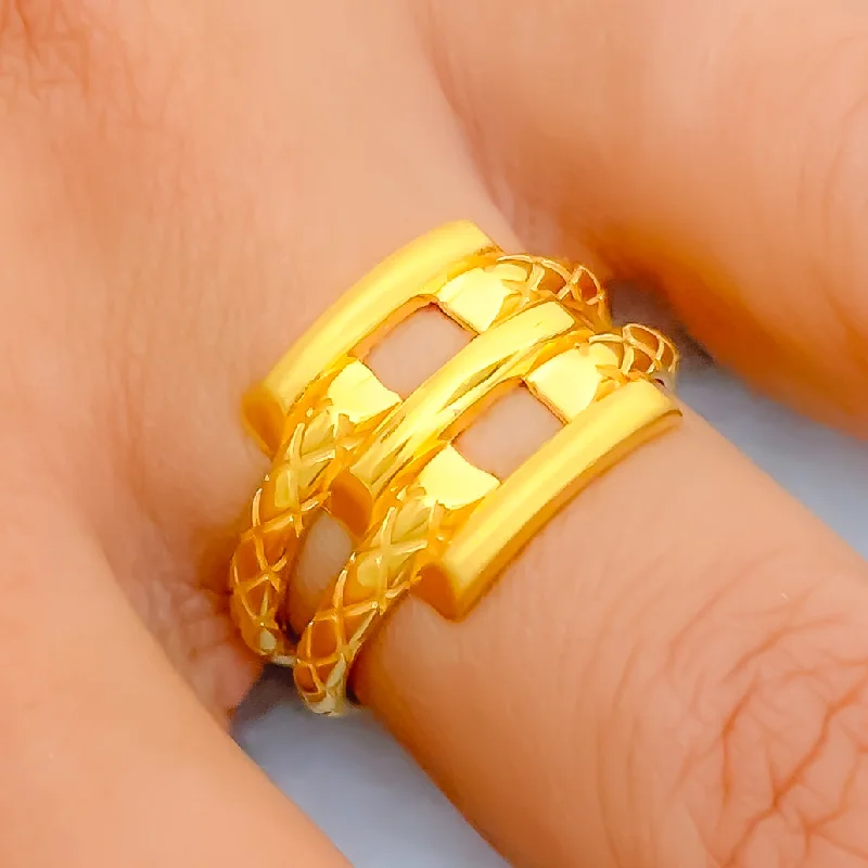 Women’s large statement rings-Modern Elongated 22k Gold Fancy Ring