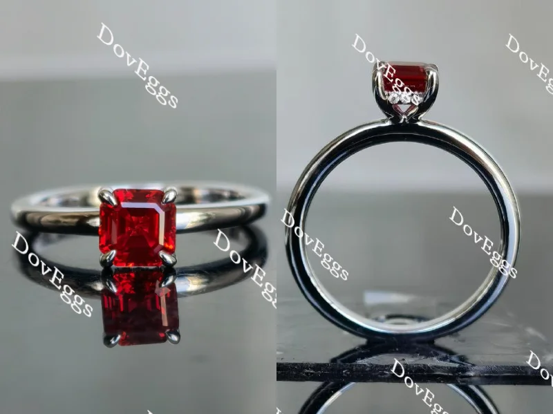 Women’s white sapphire engagement rings-Doveggs asscher vivid pigeon blood ruby colored gem engagement ring