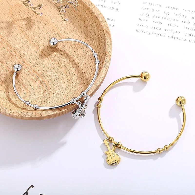 Women’s simple bracelets-Jewelry Wholesale Ladies Instrument Open Violin Stainless Steel Bracelet