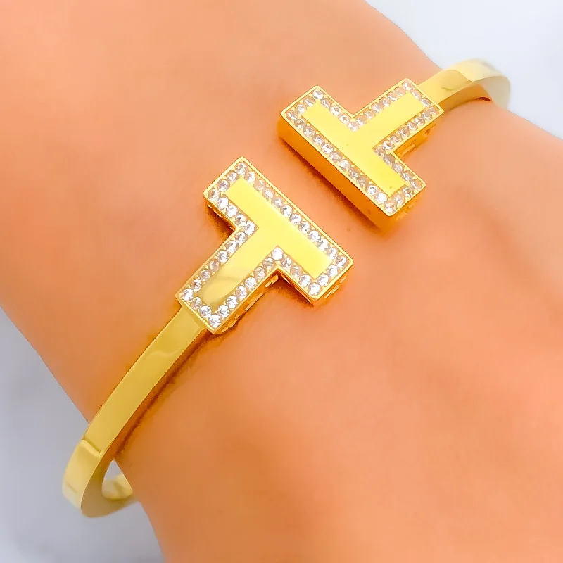 Women’s vintage bracelets-Luminous Impressive 21k Gold CZ Bangle Bracelet