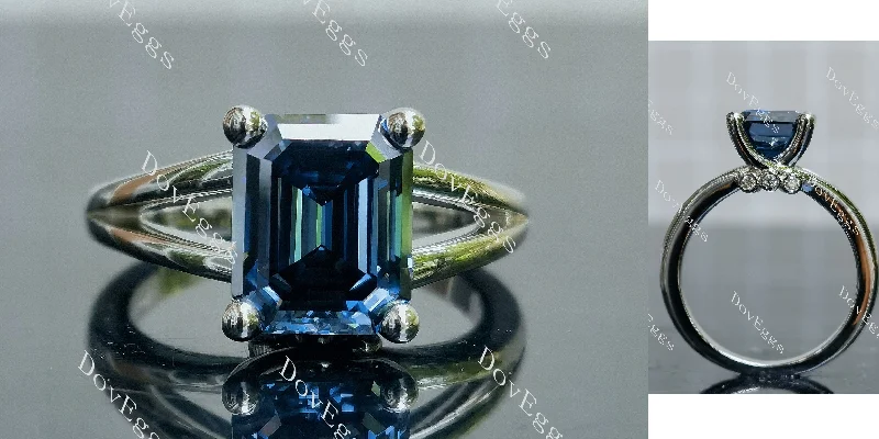 Women’s unique design engagement rings-Charming elongated krupp cut split shanks twilight blue moissanite engagement ring