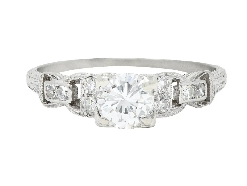 Women’s round engagement rings-Mid-Century 0.75 CTW Diamond Platinum Buckle Square Form Vintage Engagement Ring