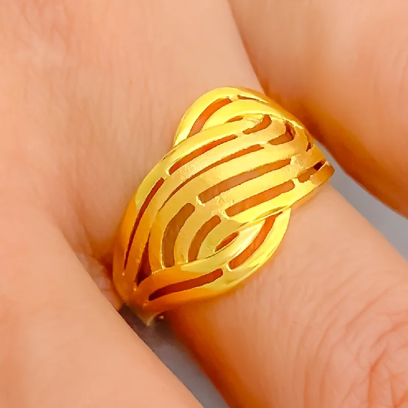 Women’s cocktail rings-High Finished 22k Gold Curved Ring