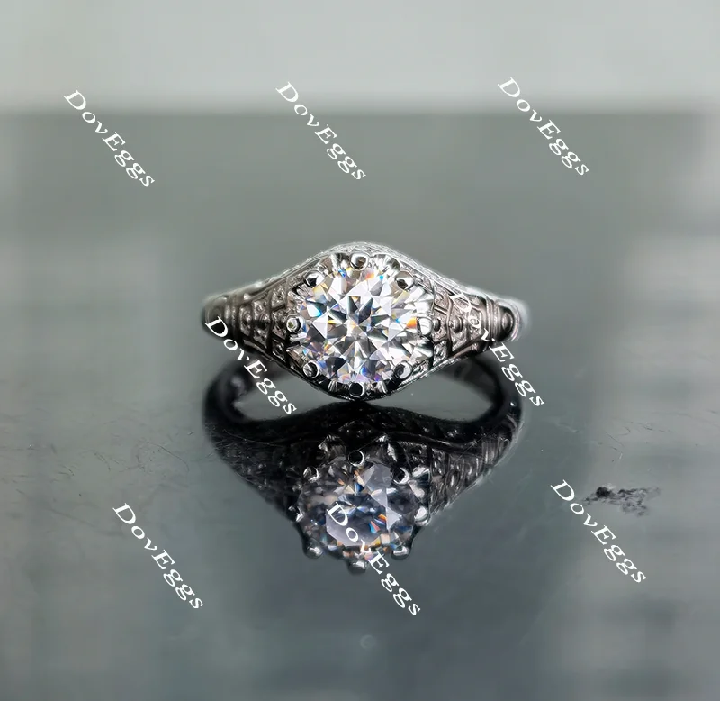 Women’s elegant engagement rings-Doveggs round vintage moissanite engagement ring for women