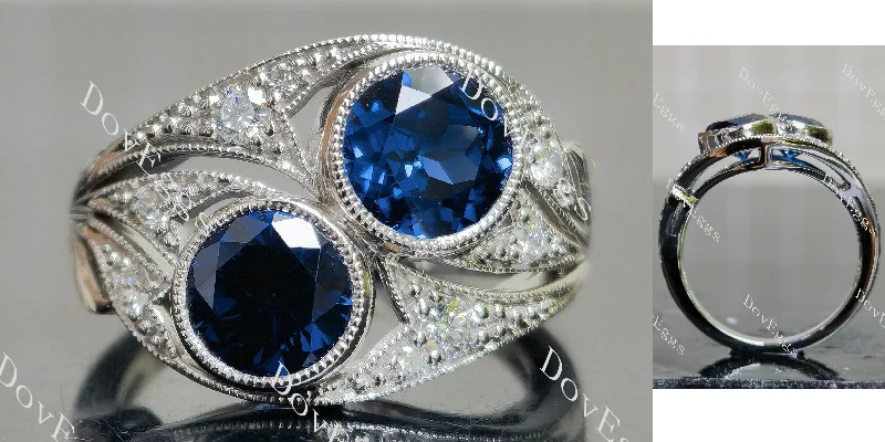 Women’s antique engagement rings-Doveggs round bezel two stones colored gem engagement ring