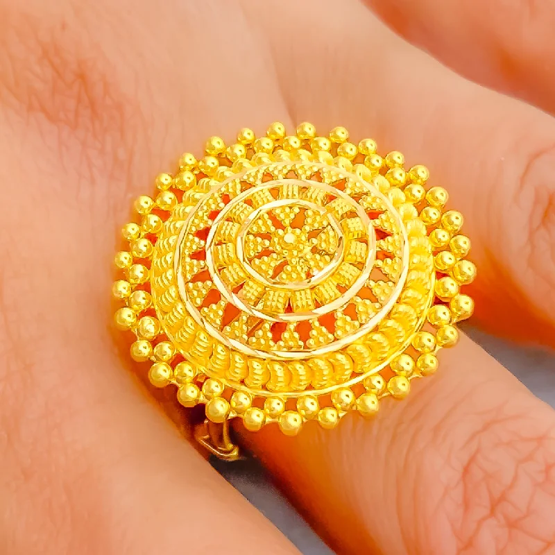 Women’s white gold rings-Impressive Eclectic Beaded 22k Gold Statement Ring